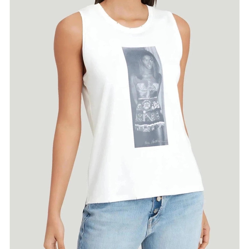 Proof of Concept Young Naomi Graphic Tank Top White Pima Cotton Distressed Hem